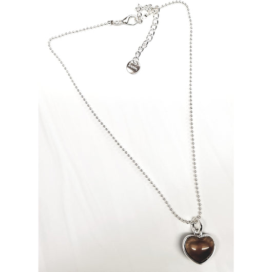 Silver And Smoke Resin Heart Pendant Necklace