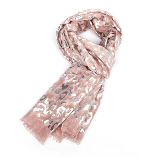 Blush Pink Scarf with Silver Leopard Print