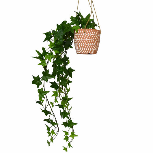 Faux Trailing Ivy In Hanging Ceramic Pot