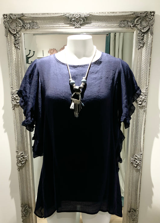 Navy Top With Angel Frill Sleeves