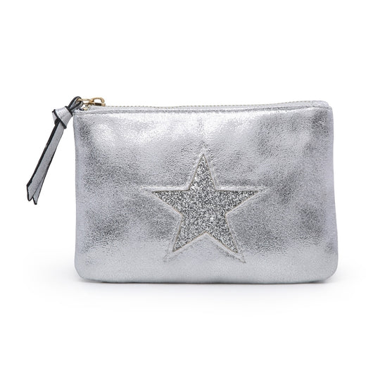 Large Silver Metallic Purse With Silver Star