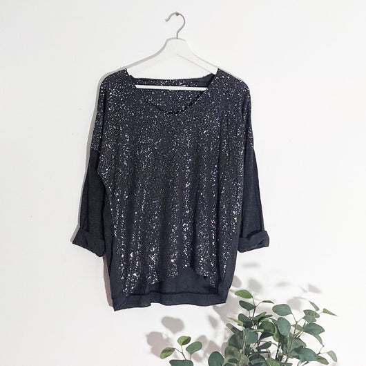 Black And Silver Spatter Top