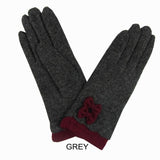 Grey With Wine Bow Detail Gloves