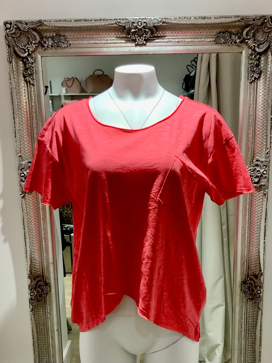 Coral Cross Over Pocket T Shirt