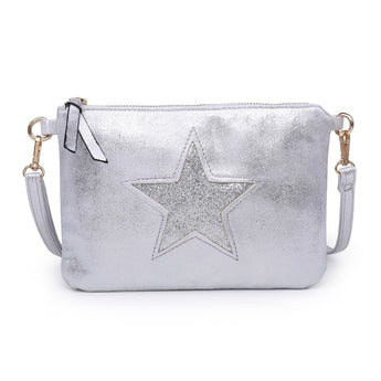 Silver star crossbody or clutch hand bag