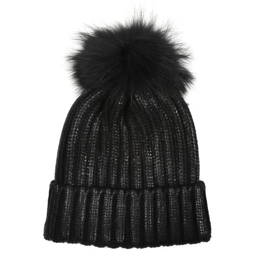 Black fur Pom Pom hat