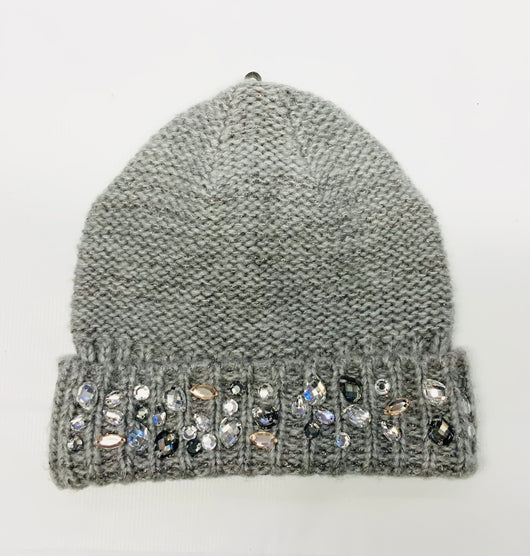 Grey knitted beanie with jewel detail