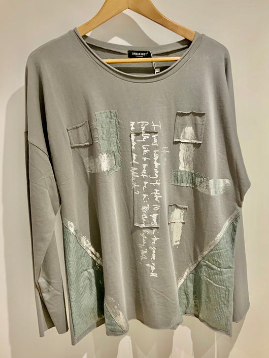 Grey Sweat Top With Foil Letters