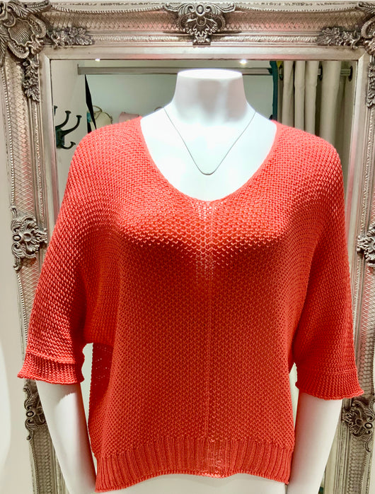 Coral Open Stich Knit Top
