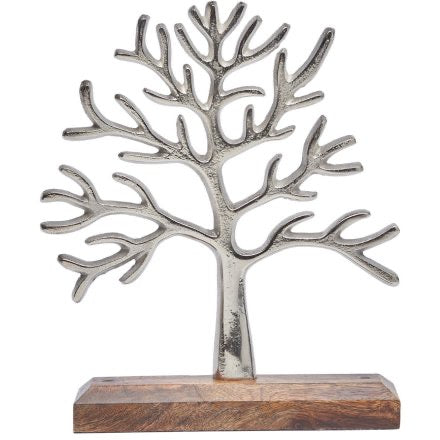 Silver Tree On A Wooden Base