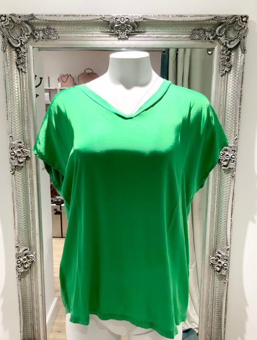 Green Satin Front Jersey  Top