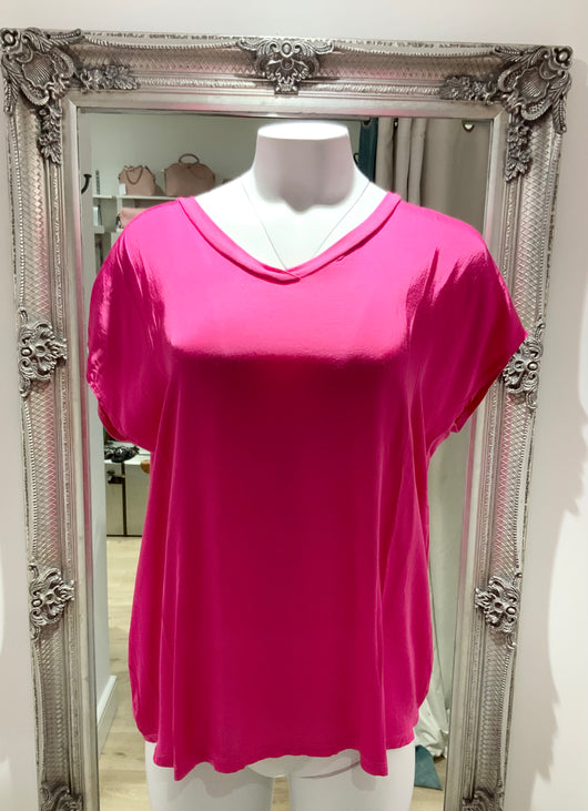 Fuchsia Satin Front Jersey  Top
