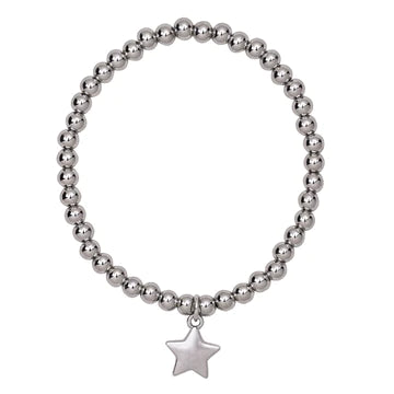 Silver Bead Bracelet With Star Charm
