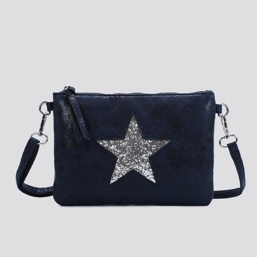 Navy Large Clutch With Sequin Star