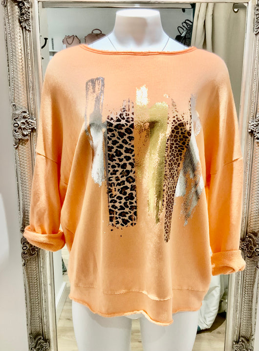 Coral Foil Stripe Top