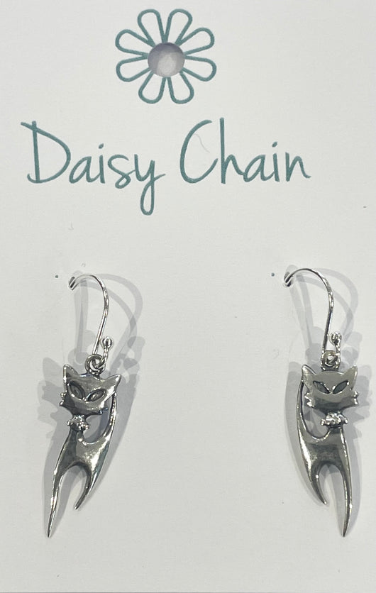 Silver 925 Cat Drop Earrings