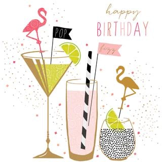 Flamingo Cocktails Birthday Card