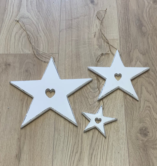 Set White Wooden Hanging Stars
