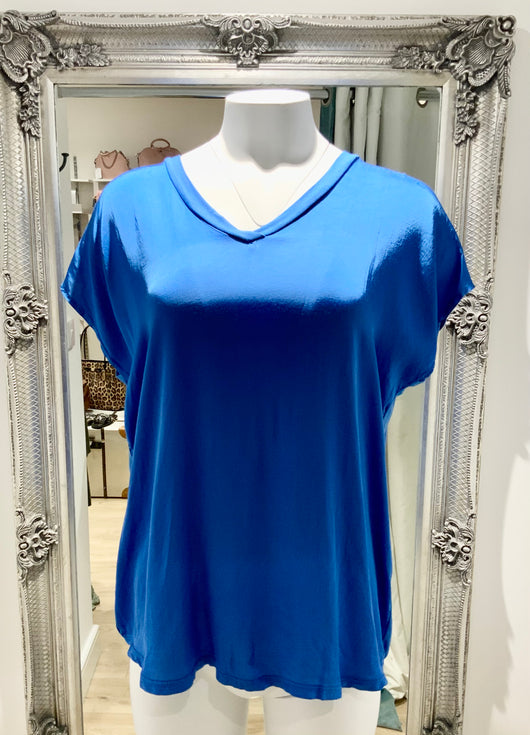 Blue Satin Front Jersey  Top