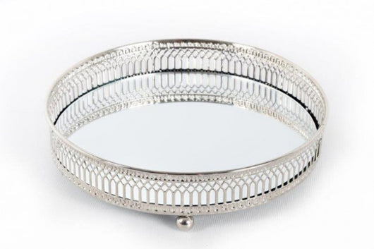 Small Round Silver Mirror Tray